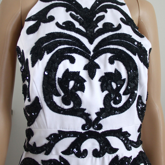 Alice + Olivia White Black Sequin Skater Dress - Picture 4 of 7